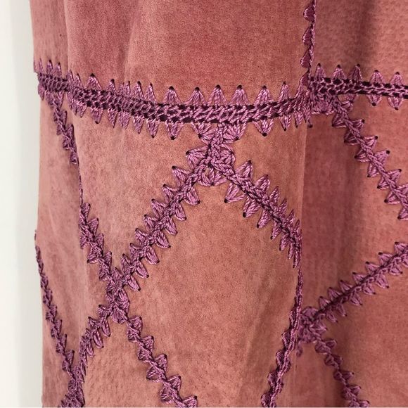 Y2K Vintage Mauve Pink Patchwork Pieced Leather Stitched Midi Skirt NWT size 12 - Picture 5 of 12